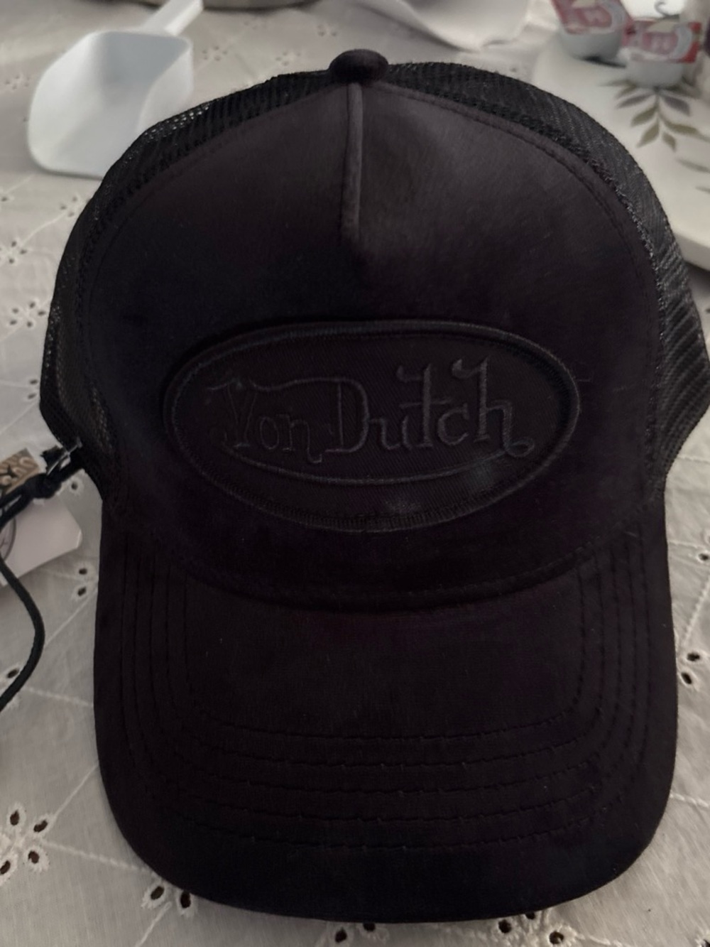 Von Dutch Black Mesh Trucker Cap with Embroidered Logo